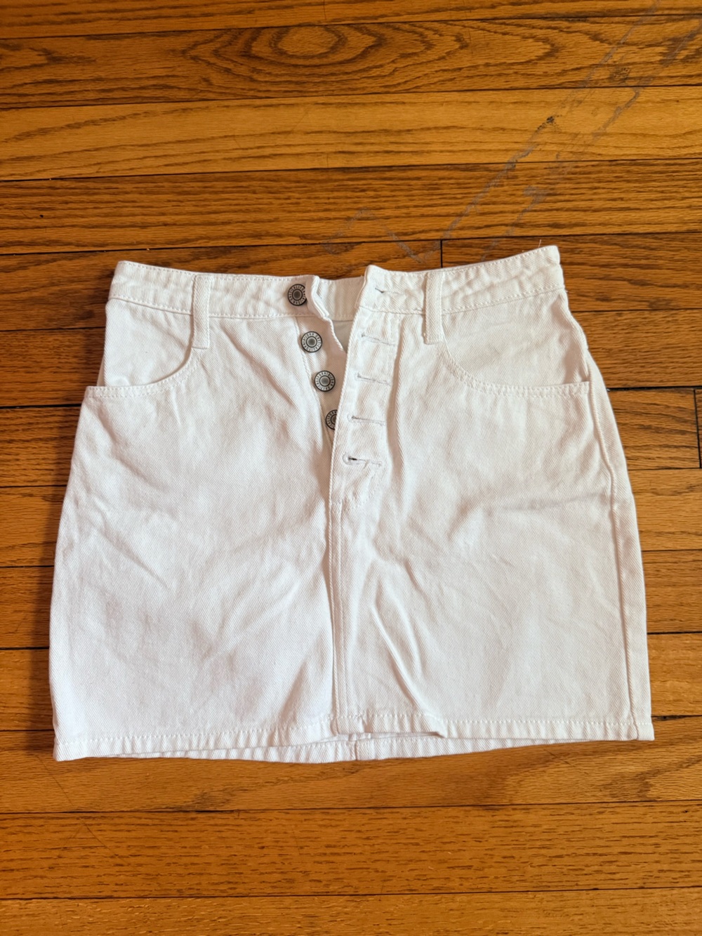 Women's White Button-Front Denim Skirt